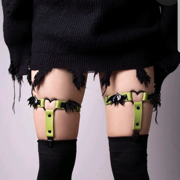 Dolls Kill Accessories - Green Bat Garters (2)